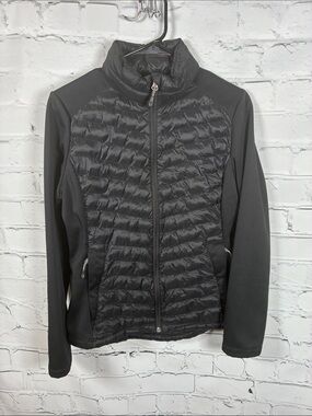 Women's Black Quilted Hybrid Puffer Jacket with Stretch Panels